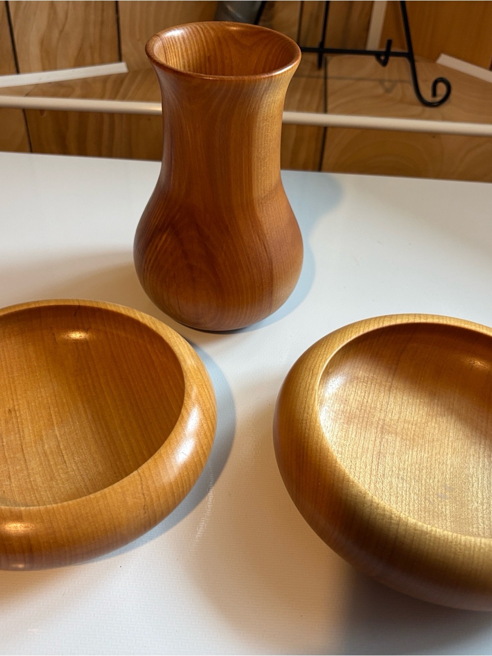 Natural Wood Vase and Bowls Set
